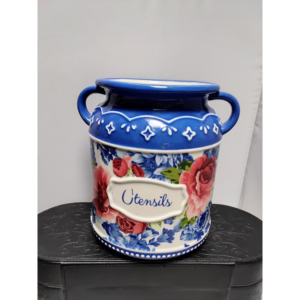 Pioneer Woman Stoneware Utensil holder Heritage Floral Crook